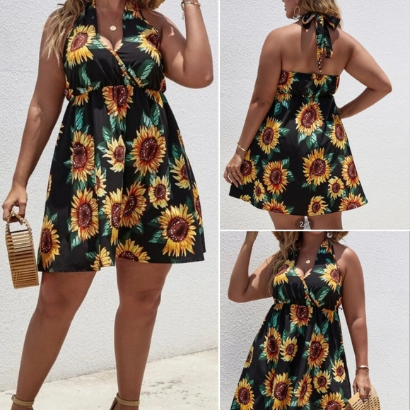 SHEIN Dresses 2x Sunflower Halter Dress Poshmark